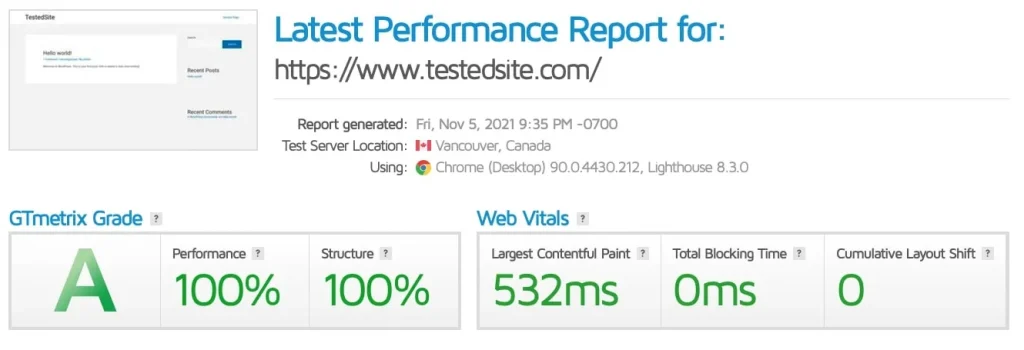 astra-theme-gtmetrix-speed-test-results