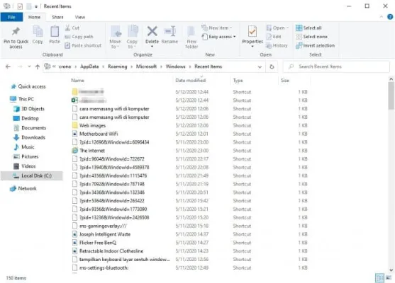 Windows-Recent-Files-Explorer listesi