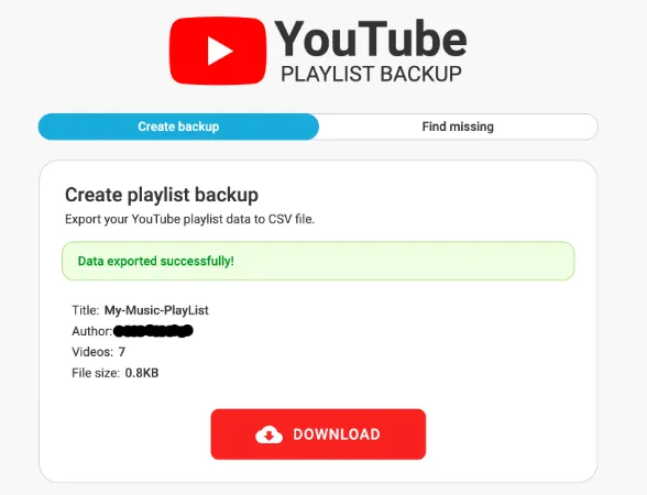 youtube-playlist-backup-download-csv-file